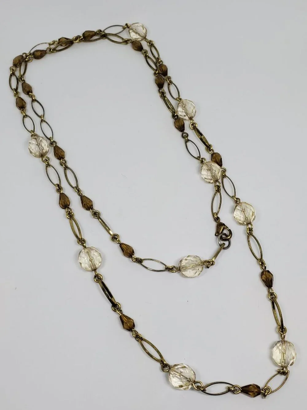 Dainty Gold Oval Links Amber Teardrop Beads and Faceted Round Bead 34